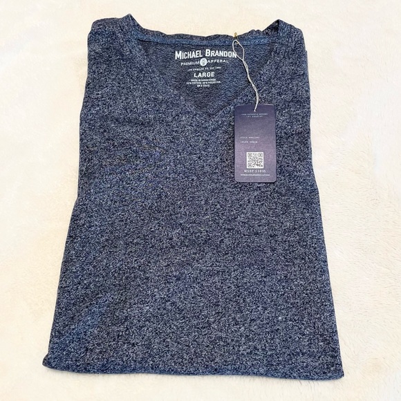 New Men’s Michael Brandon Blue Heather V-Neck Tee - Picture 5 of 9